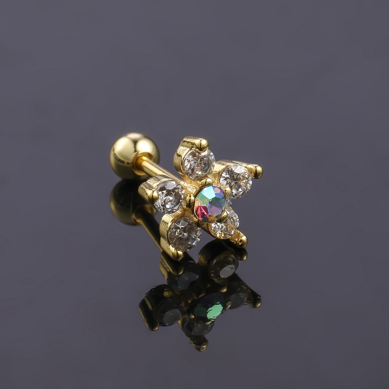 Stainless Steel Flower Stud Earrings For Men With Stone Inlay_voghion.com