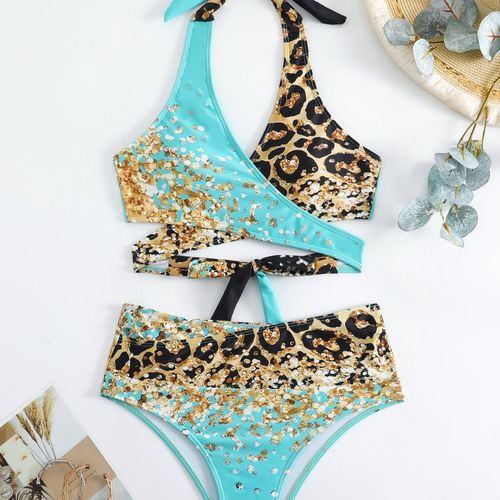 Designer Leopard Print Bikini Swimwear Western Style Straps Women's Swimsuit Sexy Bikini