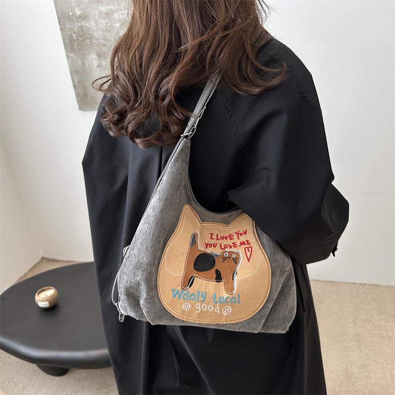 Bolso Tote de trabajo de gran capacidad en otoño e invierno para mujer 2024 nuevo bolso de mensajero de tres manos de dibujos animados