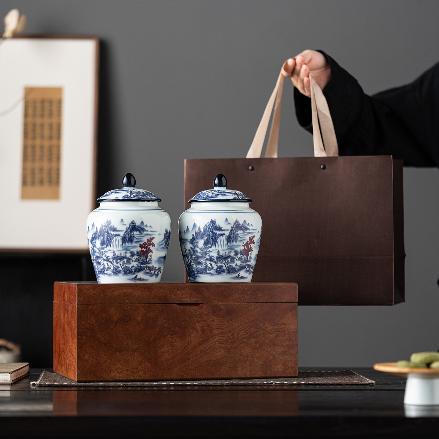 高档木盒陶瓷罐茶叶包装盒空礼盒普洱茶老白茶滇红通用包装空礼盒