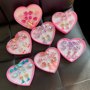 Girls' Earrings Without Ear Holes Children's Ear Clip Ring suit Snow Princess Sweet Butterfly Crown Rainbow Ear Clip
