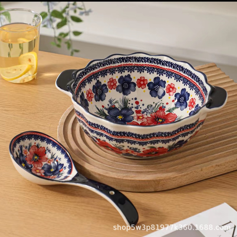 Polish Painted Dream 8inch Double-Eared Soup Pot Underglaze Color Tableware [Support Wholesale, Dropshipping]