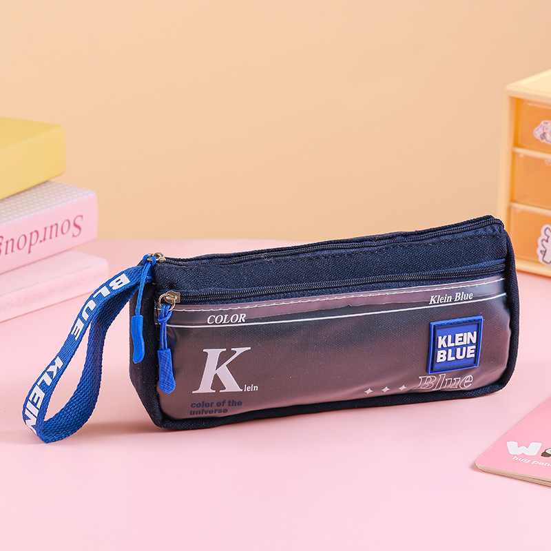 Estuche para lápices de gran capacidad para niños Klein Blue Caja de papelería para estudiantes de varias capas simple y de alto valor Bolsa de papelería para estudiantes sucios