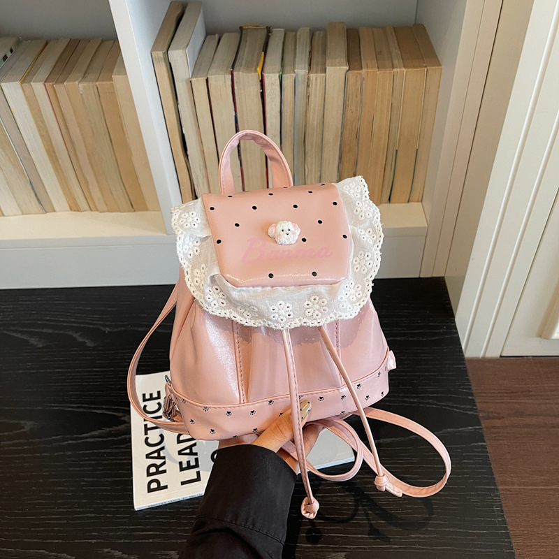Coreano ins caricatura perrito mochila mujer diseño pliegue de encaje mochila de estudiantes lindas mochila