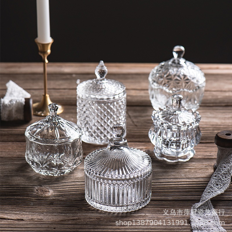 Suministros de la boda tarro de caramelo de vidrio transparente con tapa tarro de almacenamiento de cristal tarro de caramelo Cubo de caramelo