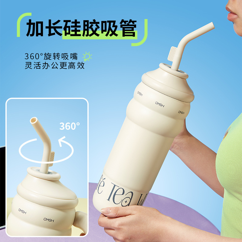Taza Aislante de Gran Capacidad para Mujer, con Pajita Jumbo, Diseño Strawberry Life para Otoño/Invierno - Botella de Agua Térmica