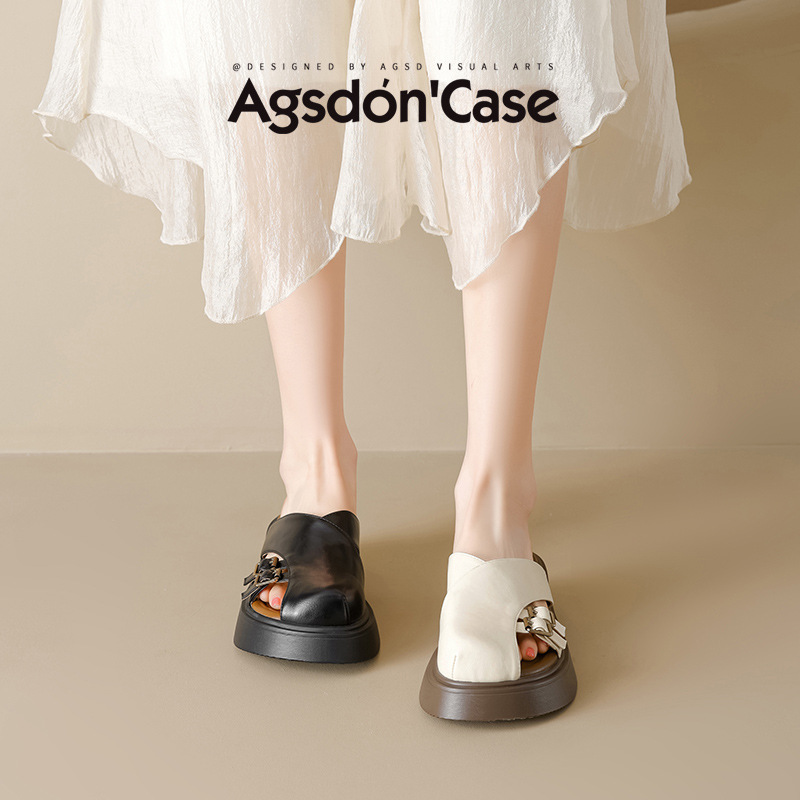 August Lion Deng Baotou Media pantuflas mujer 2025 nuevas sandalias y pantuflas romanas de suela gruesa de verano