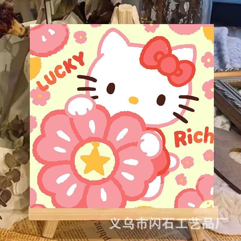个性甜酷HelloKitty凯蒂猫数字油画diy手绘丙烯油彩画手工装饰画|undefined