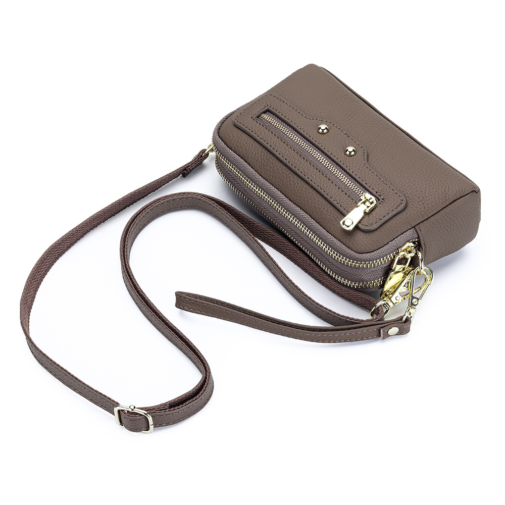 2026 New Motorcycle Style Women's Small Square Bag Top Grain Cowhide Double Zipper Crossbody Bag Multifunctional Clutch - Thumbnail 3