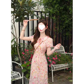七七很芒漫花海新中式翻领碎花印花旗袍连衣裙夏日绝美小裙子