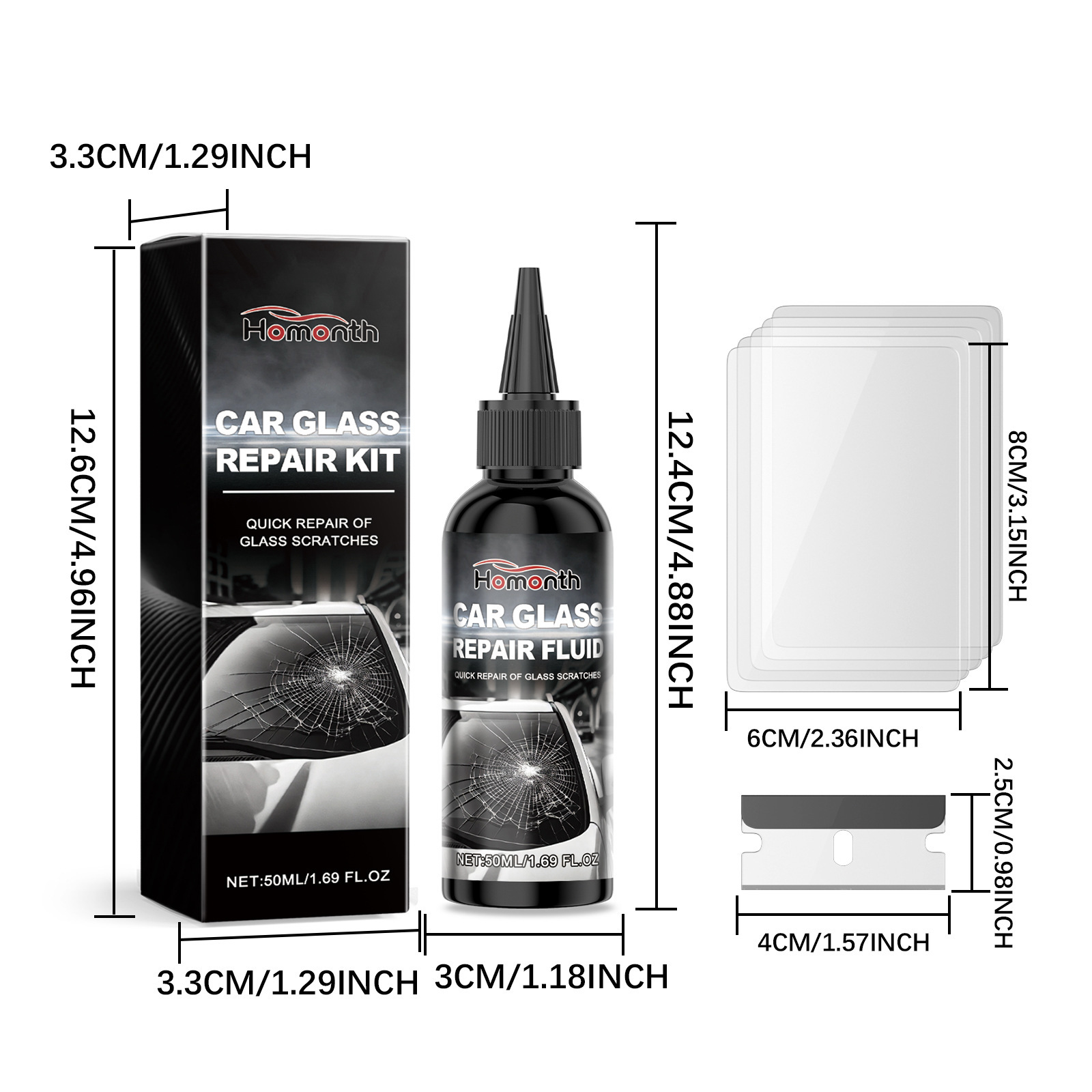 Homonth Car Glass Care Solution Car Front Windshield Nano Repair Solution Clear Vision