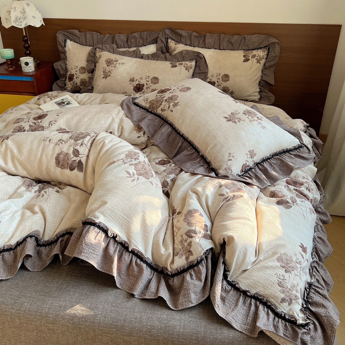 Nordico Francese Vintage Boho Stile francese Vintage Cotone Lavato Set di biancheria da letto a quattro pezzi in cotone e lino Copripiumino, set di lenzuola a tre pezzi, stropicciato_voghion.com