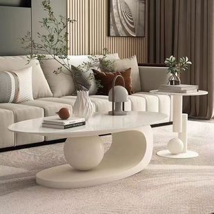 Light Luxury Italian Style Coffee Table Cream Style Rock Plate Tea Table Home Living Room Popular Table Internet Famous Simple Rental Room Coffee Table