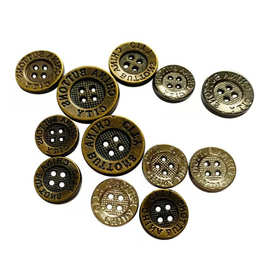 厂家直供ABS电镀青古铜四眼纽扣仿金属刻字款工装服饰专用扣子