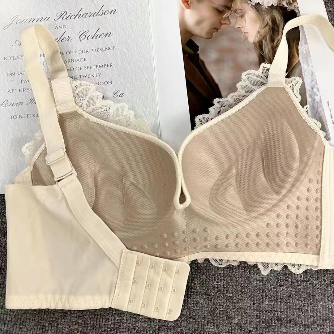 Nuevo sujetador de alta calidad de moda de encaje jacquard transpirable y cómodo ajustable anti-caída reunido tres filas de ropa interior de botón