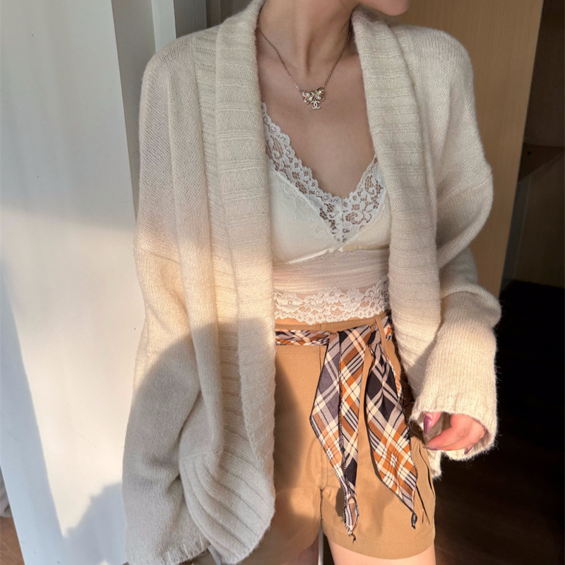 【实拍】翻领毛衣外套女气质慵懒风开衫宽松针织衫春秋羊毛上衣|undefined