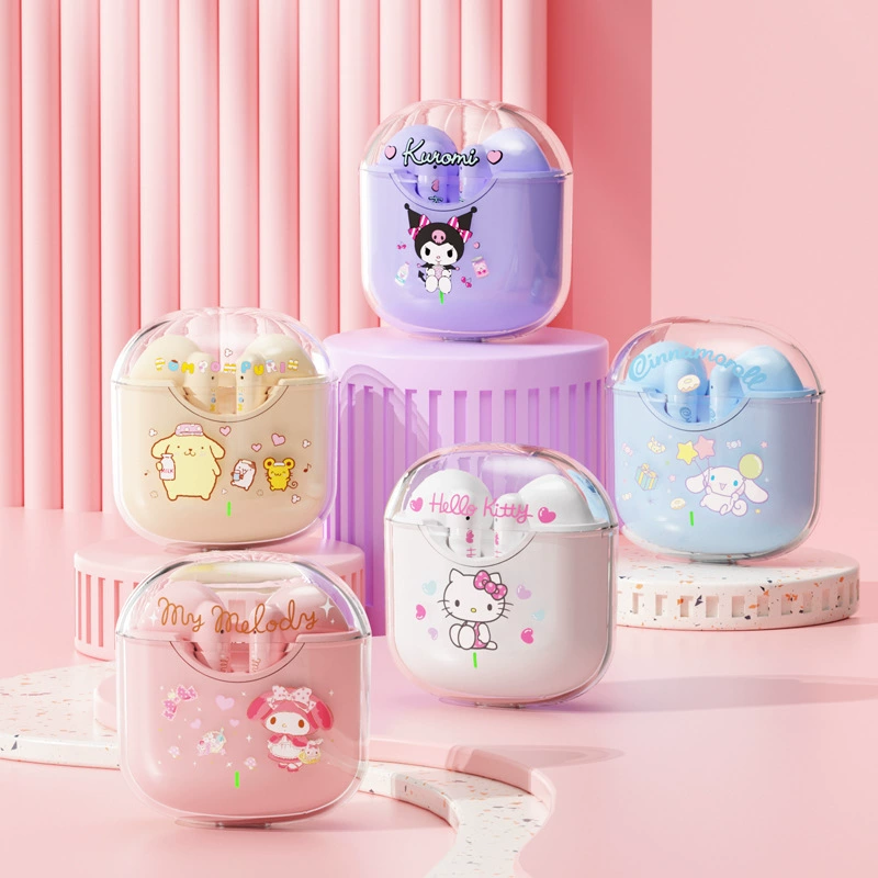 Оригинальные авторизованные Sanrio Kuromi беспроводные Bluetooth прозрачные наушники, новая модель для учениц, милая, высокая ценность