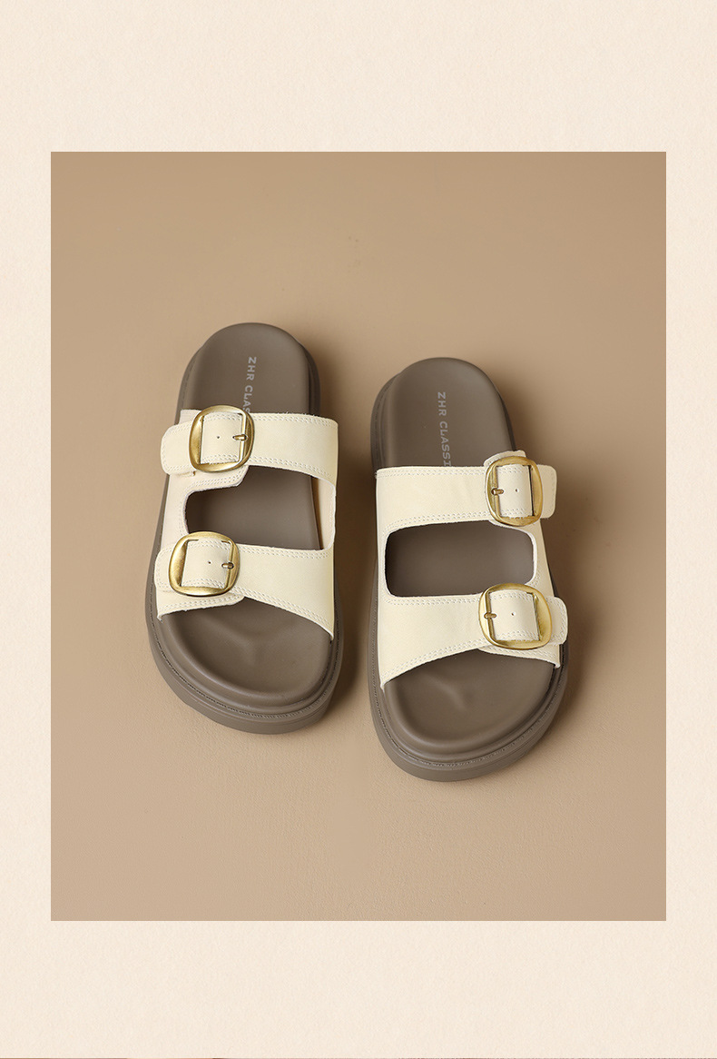 Dép sandal nữ xỏ ngón đế bệt kiểu Birkenstock — AY352 Xanh dương chi tiết 20