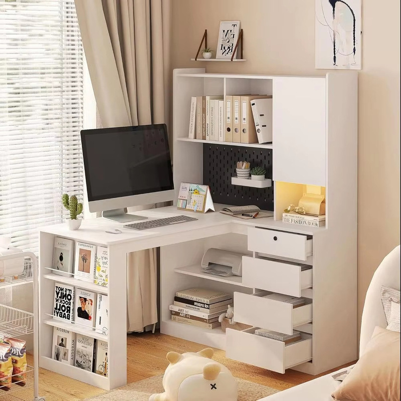Corner Study Desk with Bookshelf for Junior High School Students' Bedroom, 2026 New Model Computer Desk, Corner Writing Desk