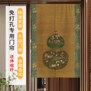 中古风门帘布艺古典竹子花鸟荷花布帘餐厅包间卫生间风水玄关隔断-阿里巴巴