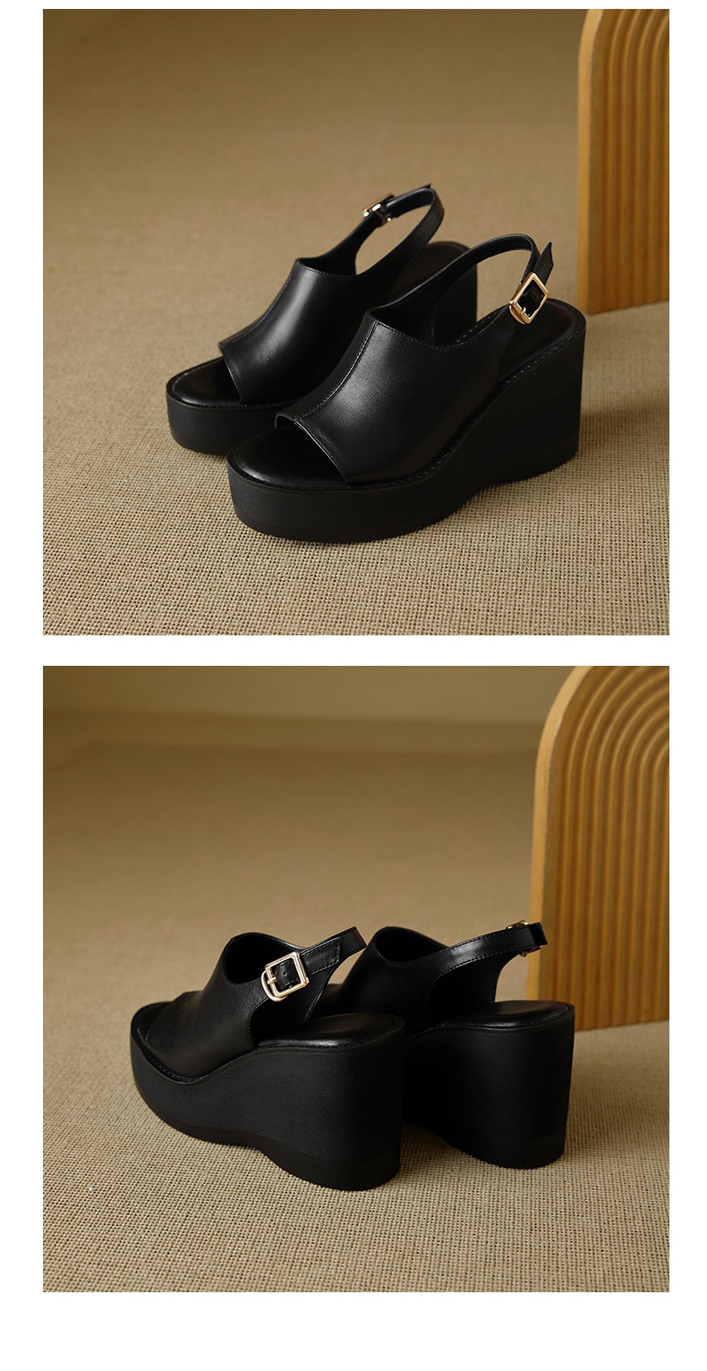 Sandal cao gót nữ mũi nhọn hở ngón, đế xuồng dày, quai một chữ, gót 9 cm — đen chi tiết 13