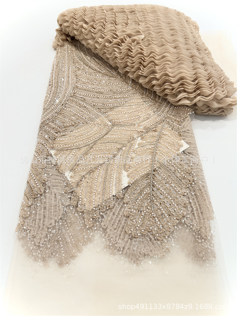 Nuevo fabricante de ondas en stock telas bordadas de alta fijación vestido de boda vestido de tela de moda image 15