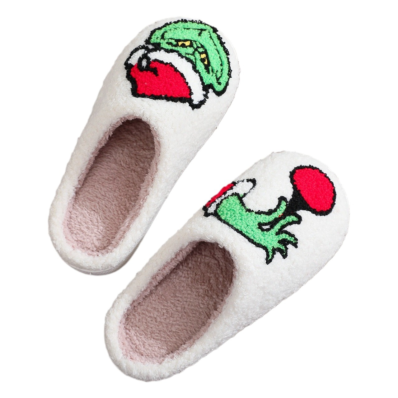 Transfronteriza Navidad popular Grinch Zapatillas de algodón hombres y mujeres casa invierno Zapatillas de lana Amazon al por mayor Grinch