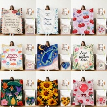 法兰绒毛毯定制卡通图案印花二合一车用抱枕毯便携式办公室午睡毯