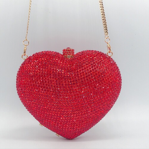 Heart-shaped diamond-encrusted dinner bag cross-border European and American banquet full-diamond clutch bag dress crystal diamond women's bag chain purse