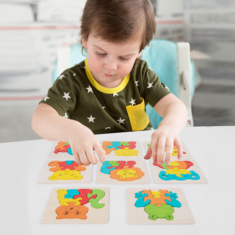 Fábrica directa de madera infantil plano puzzle padres-hijos patrón de animales cognición niños niñas juguetes de educación temprana