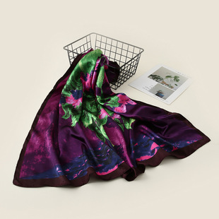 90*90 sunflower oil painting border square scarf printed Chinese style silk scarf summer thin scarf women's European and American style