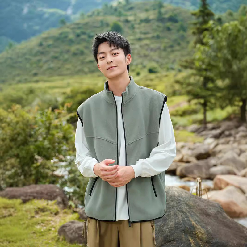 Vertical Collar Fleece Vest Coat Men's and Women's Urban Popular Spring and Autumn Casual Jacket Top Couple's Advertising Shirt