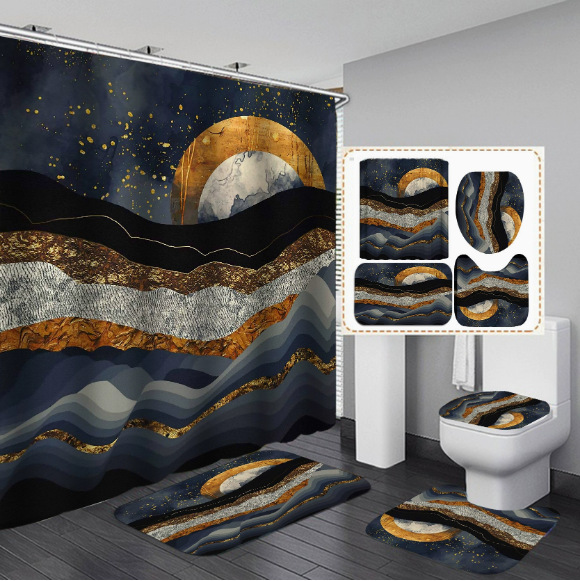 Comercio electrónico transfronterizo Venta caliente 3D Impresión digital poliéster baño ola Cortina de ducha fábrica suministro directo Cortina de ducha al por mayor