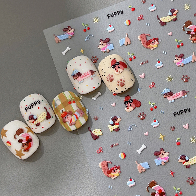漫画ラブリボンネイルアートステッカーかわいいダックスフントミニケーキチェリー DIY ゼリーネイルステッカー|undefined