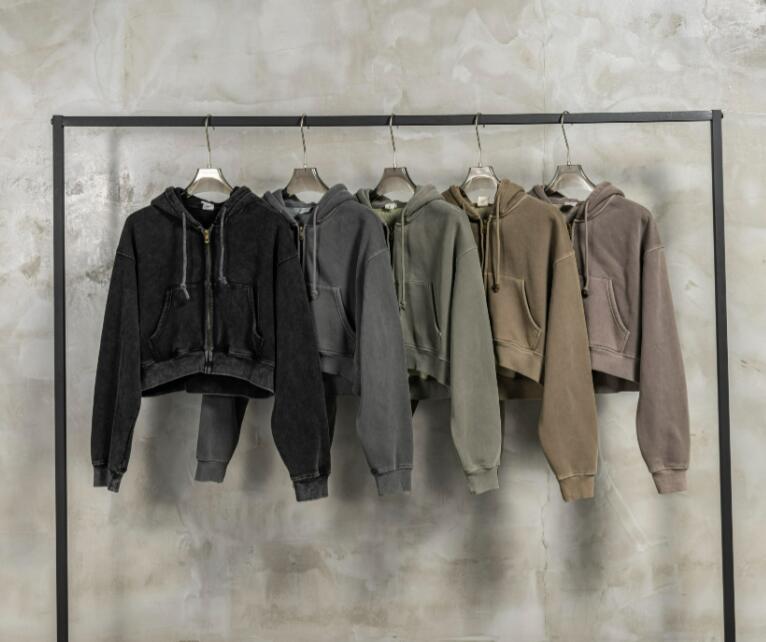 Abbigliamento maschile di alta moda di strada autunno e inverno pesante 380G lavato più velluto felpa con cappuccio cerniera retro ragazza calda top corto_voghion.com