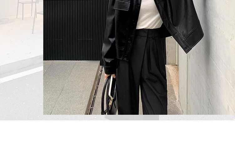 Women's Leather Jacket Black Retro Style Fashion Autumn Top_voghion.com