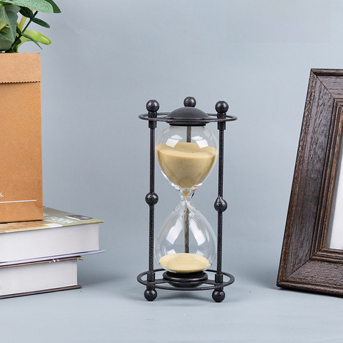 Retro Ironwork 15-Minute Glass Sand Timer Creative Sand Timer Desk Ornament Birthday Gift Decor Sand Timer