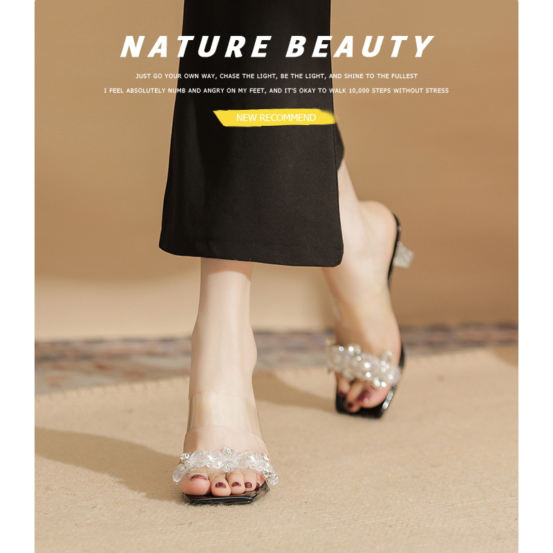 7315 Women's High-Heeled Slippers 2026 Summer New Transparent Crystal Heel Square-Toed Thin-Heeled Sandals_vogvips.com