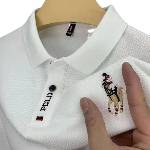 Embroidered solid color polo shirt for men, short-sleeve summer thin model, turnover collar t-shirt for men, half-sleeve, blood-tight fit, versatile t-shirt