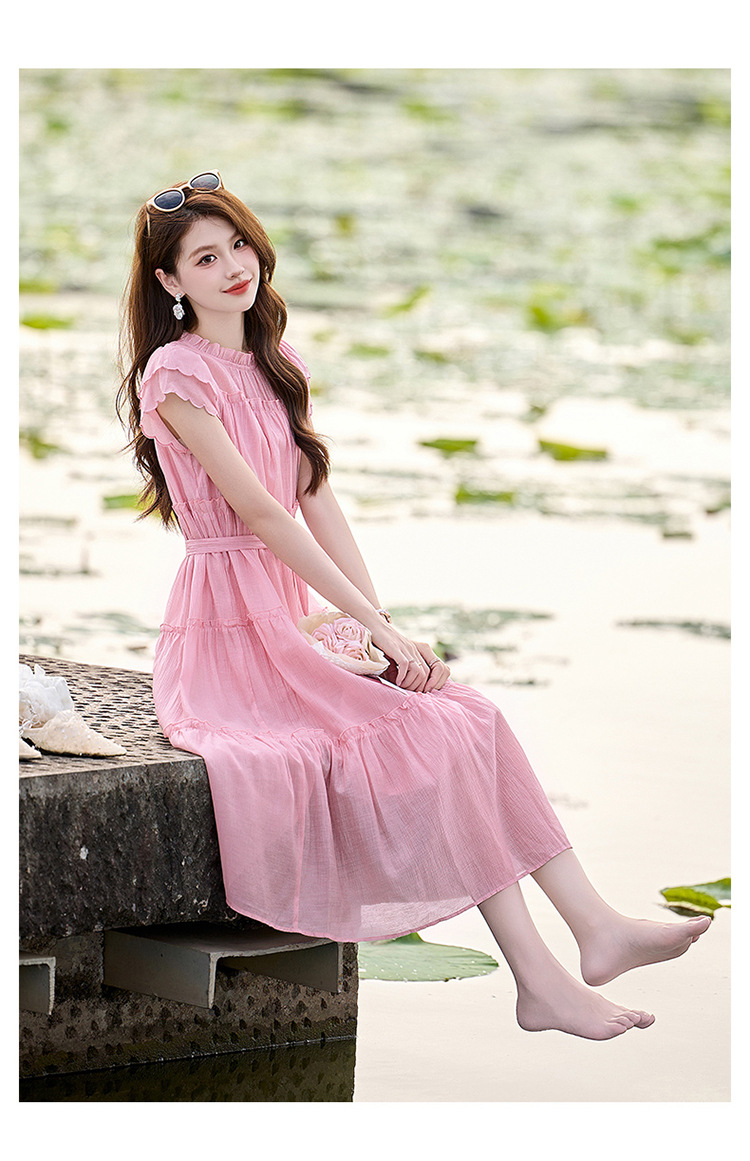 Váy liền suông midi che bụng thời trang hè 2025 dáng rộng khí chất LM6906 — Màu hồng, Màu trắng chi tiết 32