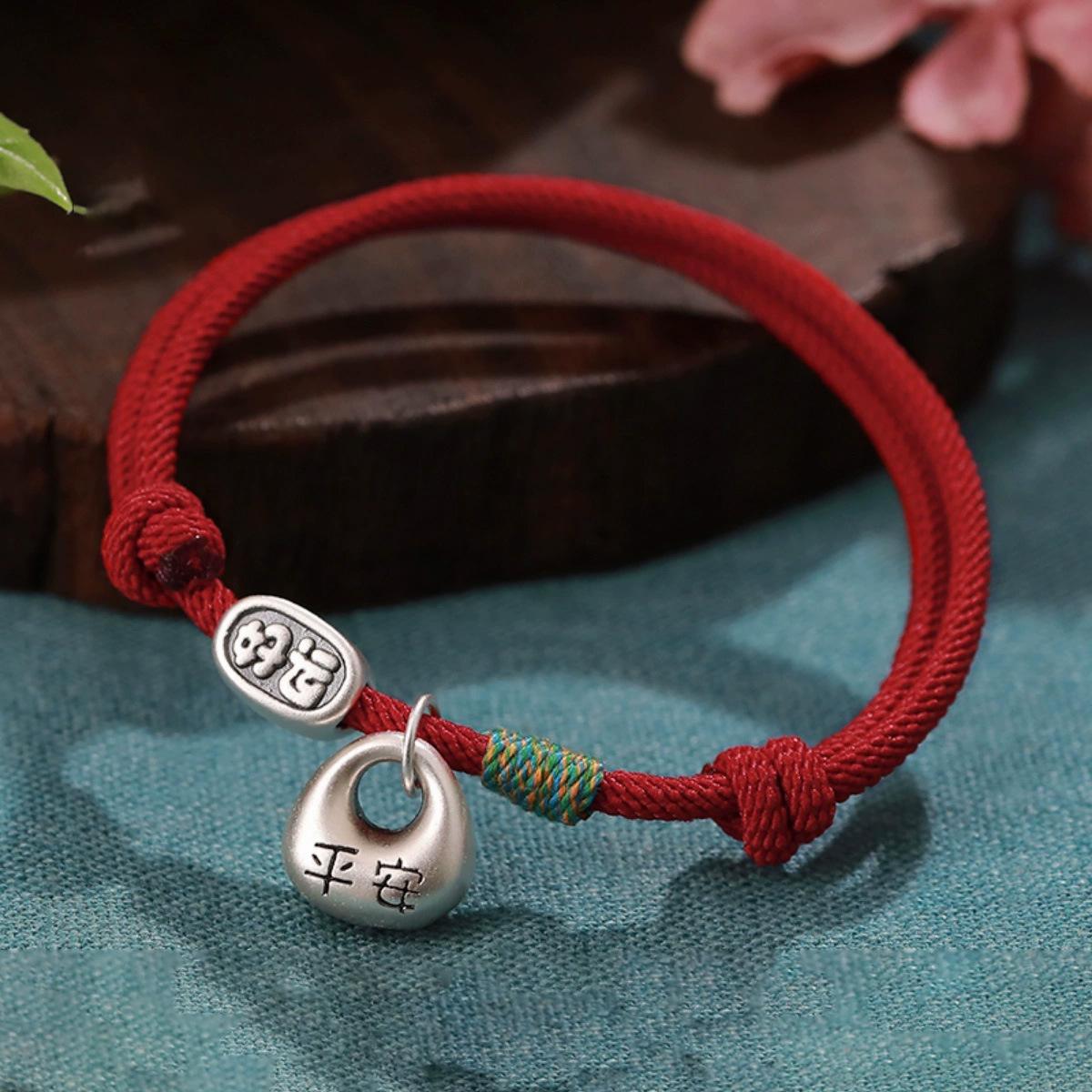 Pure Silver 999 Sterling Silver Bracelet Peaceful Fortune Bracelet Little Fat Fortune Bag Red String Women's Pure Silver Braided Bracelet Good Luck