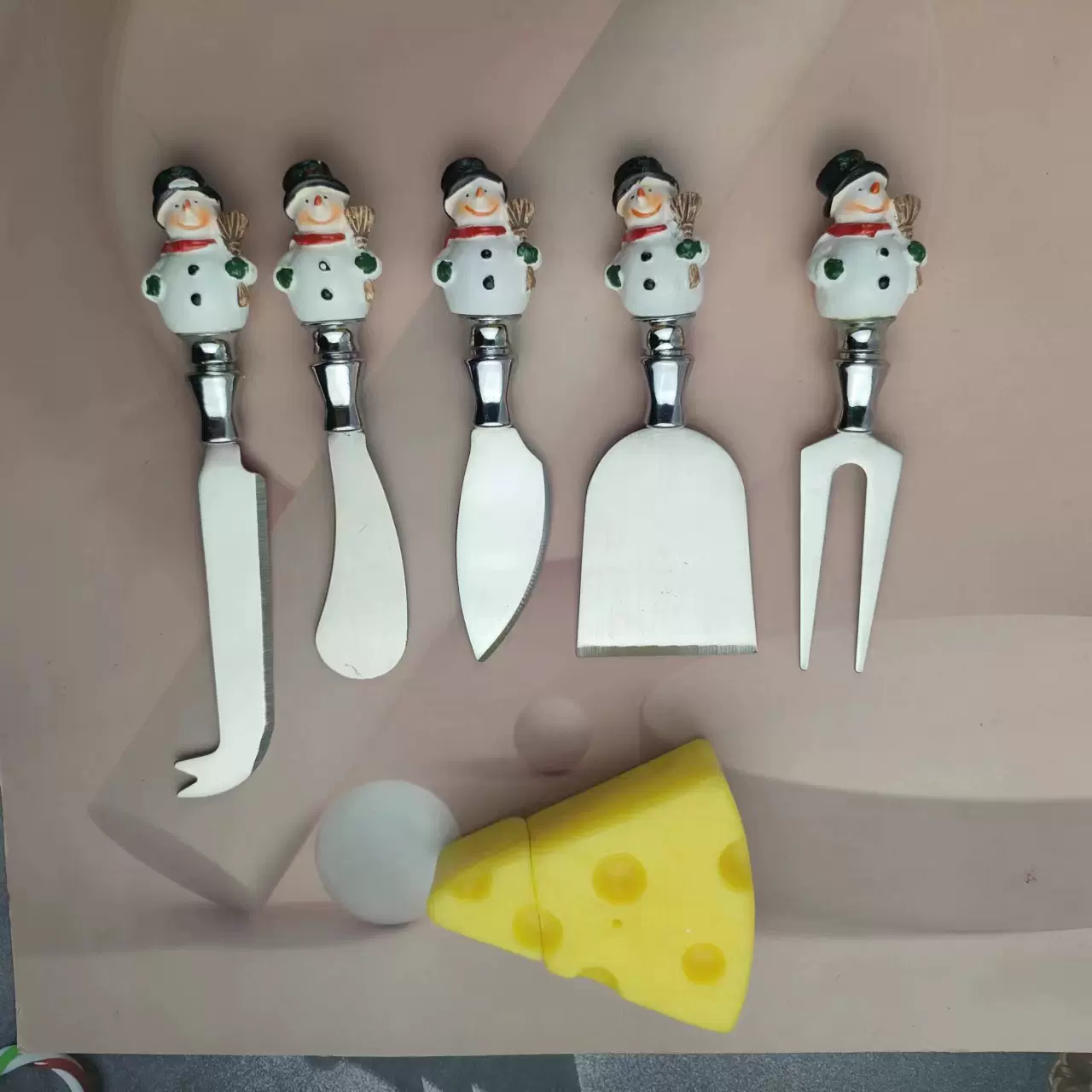 圣诞雪人扫帚不锈钢刀叉餐具奶油刀芝士刀披萨铲黄油刀披萨刀