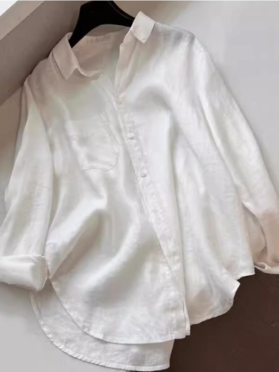 Áo sơ mi nữ linen trắng tay rộng phong cách Old Money — màu trắng