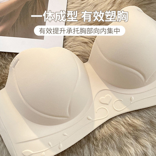 Invisible Underwire Bra for Small Bust with Push-up and Anti-Sag Design, Thickened Comic Style Bra with No Underwire and Non-Slip Cup, Women's Bra