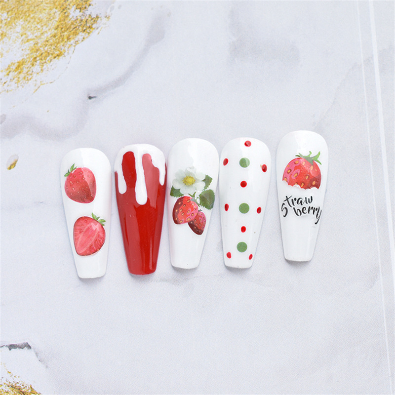 Pequeño Libro Rojo popular fruta uñas pegatinas verano colorido fresa sandía fruta fresca uñas pegatinas al por mayor
