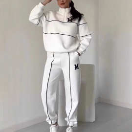 2024亚马逊秋冬新款女装拉链卫衣字母长袖长裤休闲运动套装2件套