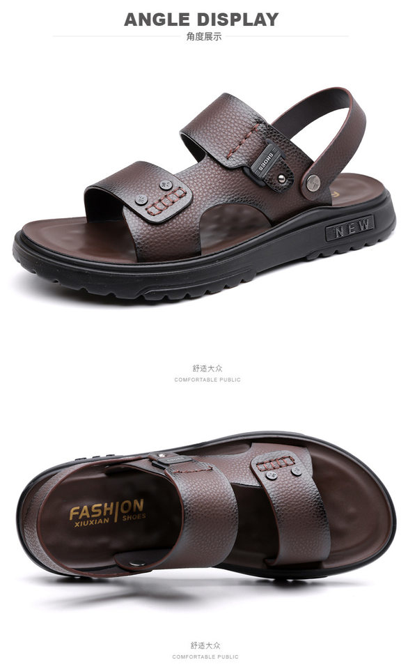 Dép sandal nam da bò lớp đầu hở ngón thoáng khí chống trượt đi biển và dạo phố — C6253 Màu nâu, C6253 Màu đen chi tiết 23