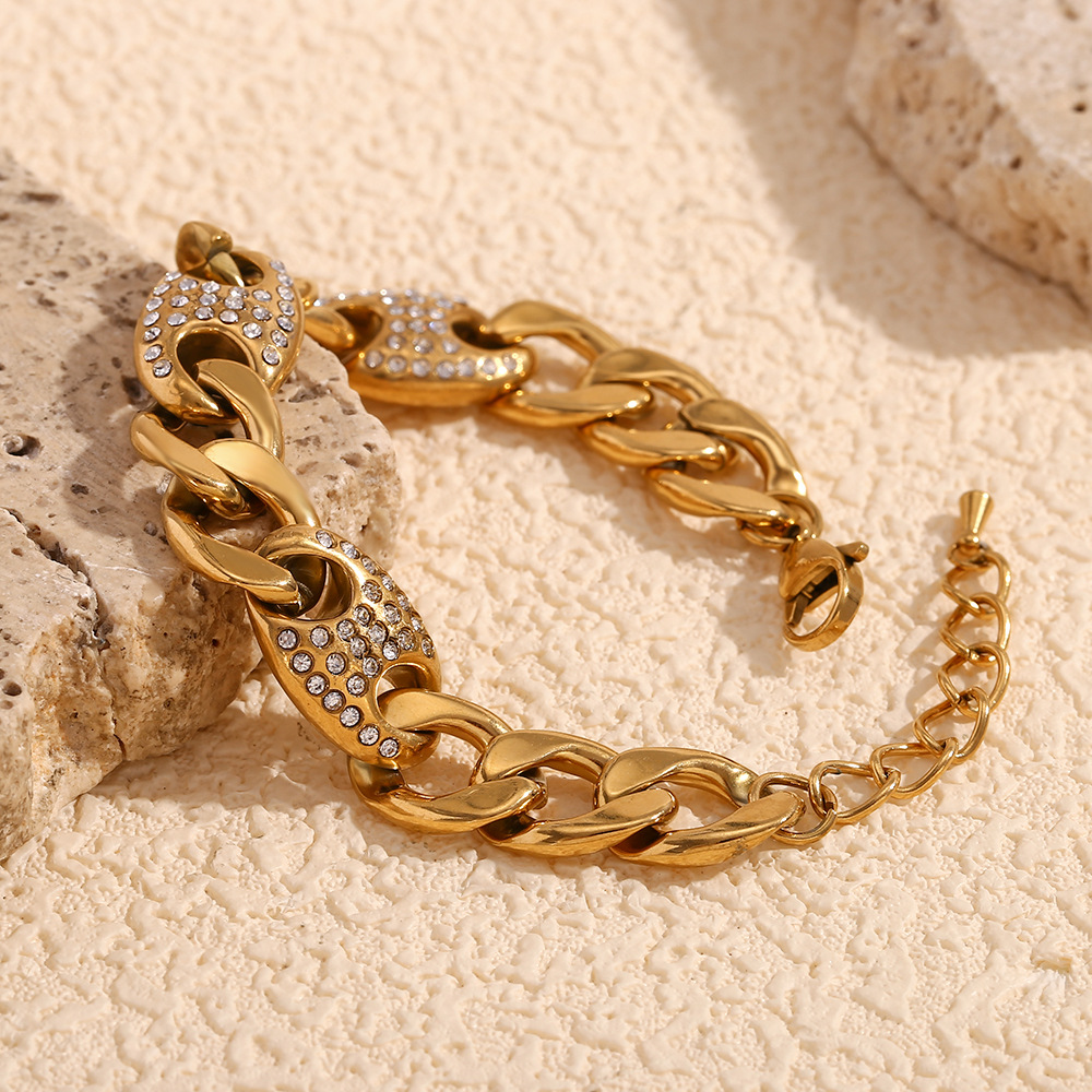 Pig Nose Zircon Inlaid Stainless Steel Bracelet