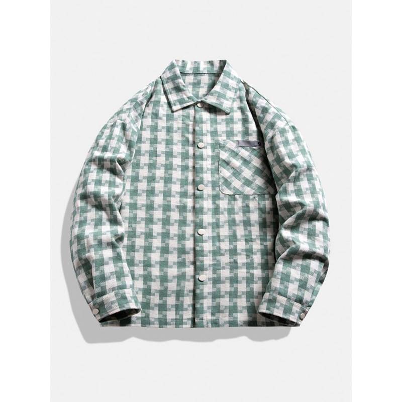 Hong Kong estilo retro camisa a cuadros chaqueta hombre primavera y otoño marca de moda alta sensación abrigo casual 23116