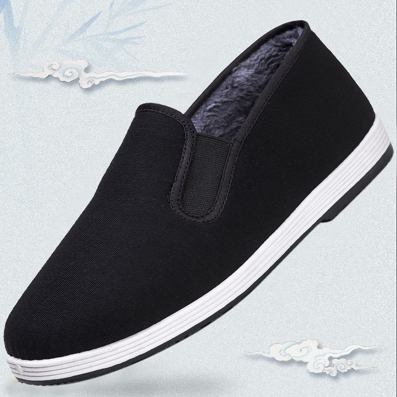 Autumn and winter old Beijing cloth shoes plus velvet padded two cotton shoes men's beef bottom work driving warm all black pedal Autumn and winter old Beijing cloth shoes plus velvet padded two cotton shoes men's beef bottom work driving warm all black pedal